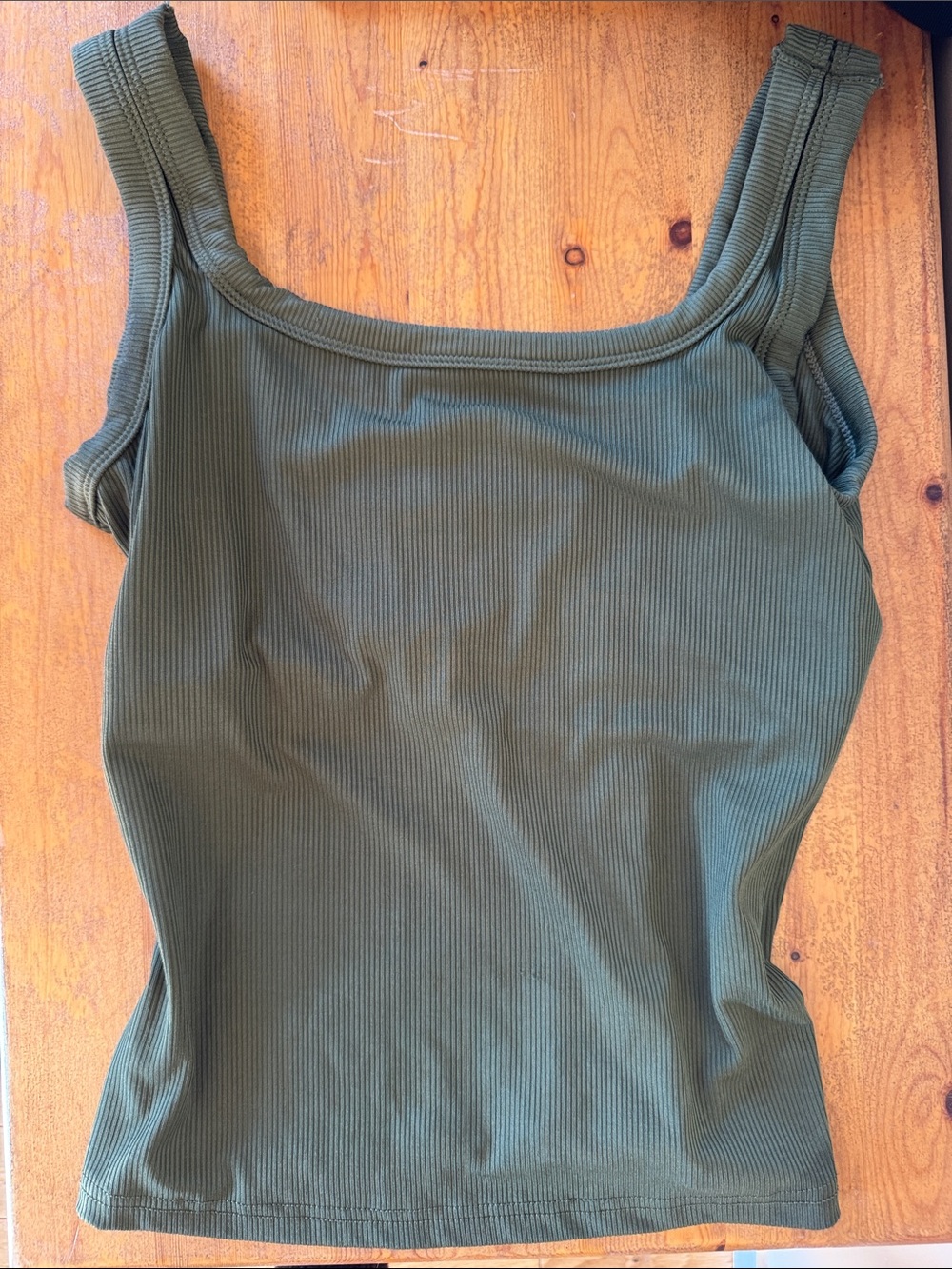 Square Neck Ribbed Tank Top - Olive